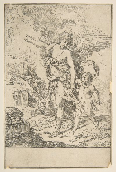 子供と一緒に歩く守護天使、ca。 1640。 作： Simone Cantarini