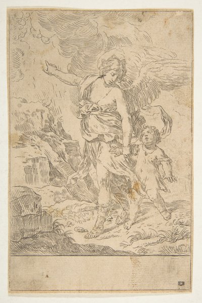 子供と一緒に歩く守護天使、ca。 1640。 作： Simone Cantarini