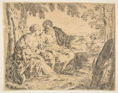 エジプトへのフライトで休憩し、マリアが幼いキリストを抱きながら聖... 1637-1639以降。 作： Simone Cantarini