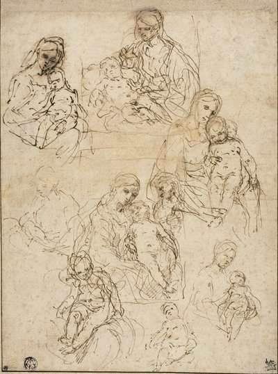 聖母子と聖家族のスケッチ、1642-48 作： Simone Cantarini