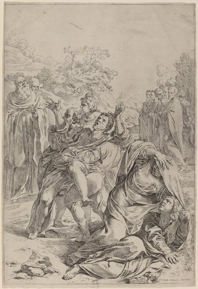 憑依者を癒す聖ベネディクト 作： Simone Cantarini after Lodovico Carracci