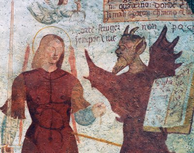 大天使ミカエルと七つの大罪の書を持つ悪魔（『死の舞踏』より引用 作： Simone II Baschenis