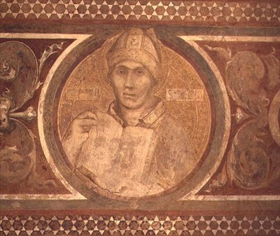マエスタ。聖アウグスティヌス、フレームからのディテール 作： Simone Martini