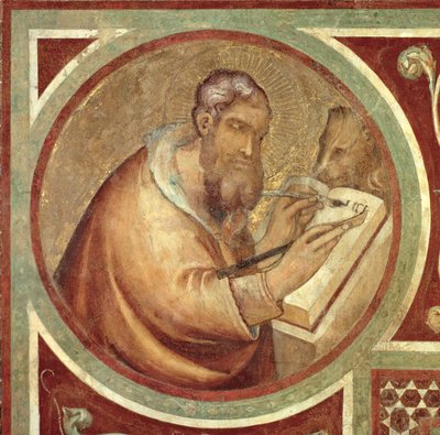 マエスタ獅子を抱くサンマルコ、額縁からのディテール 作： Simone Martini