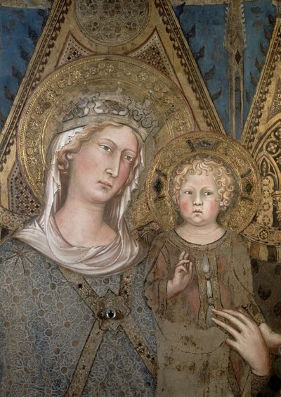 マエスタ、マドンナと子供の詳細、51591と79367の1315フレスコ詳細 作： Simone Martini