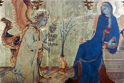 受胎告知と二人の聖人、詳細、1333 作： Simone Martini