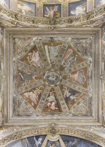 天使と神を祝福する者たち（フレスコ画 作： Simone Veneziano Peterzano