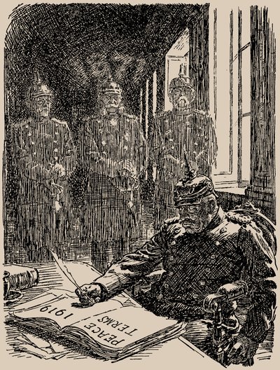 ヴェルサイユの幽霊。 パンチ、1919 年 5 月 7 日、1919 年。 作： Sir Bernard Partridge