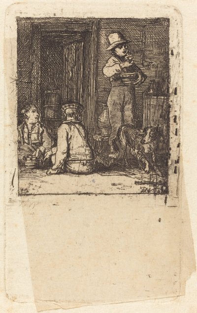 3 人の男の子と犬のインテリア 作： Sir David Wilkie