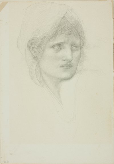 垂れ下がった頭、右を向いた目 作： Sir Edward Burne Jones