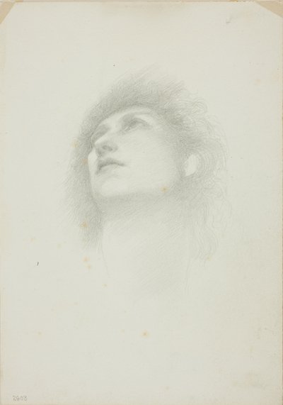 顔を上に向けた女性の頭 作： Sir Edward Burne Jones