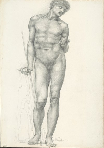 トロイトリプティクのための左手に黄金のリンゴを持つパリ（スケッチブック＃2638） 作： Sir Edward Burne Jones