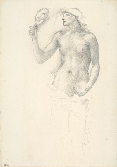 右手に鏡を持つ半裸の女性像 作： Sir Edward Burne Jones