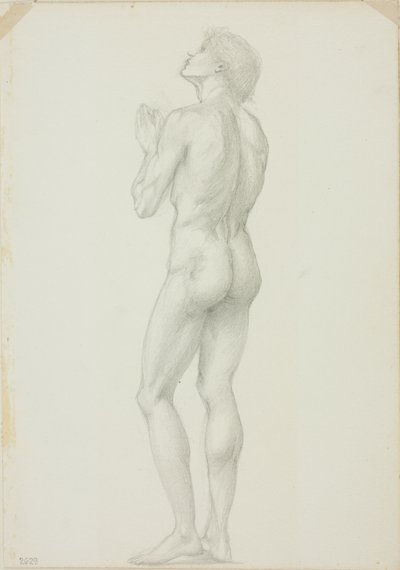 祈りで握りしめられた手で立っている男性のヌード 作： Sir Edward Burne Jones
