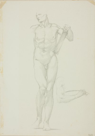 立っている男性とタブレット。 右腕の別スケッチ 作： Sir Edward Burne Jones