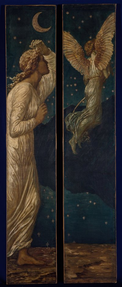 キューピッドとプシュケ - 宮殿の緑の壁画 - プシュケから飛び立つキューピッド、1881年。 作： Sir Edward Coley Burne Jones