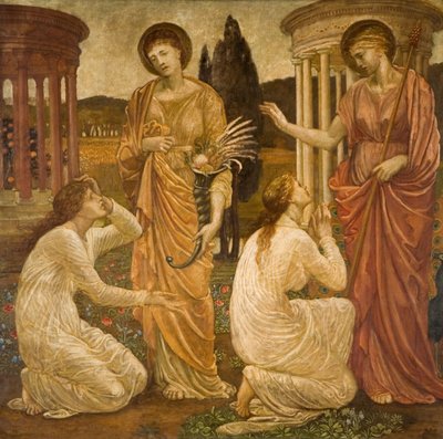 キューピッドとプシュケ - 宮殿の緑の壁画 - ジュノとケレスの神殿のプシュケ、1881年。 作： Sir Edward Coley Burne Jones