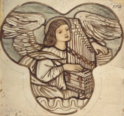 リンドハースト教会のステンド グラスのデザイン: 天使のオルガニスト、1886 年 作： Sir Edward Coley Burne Jones