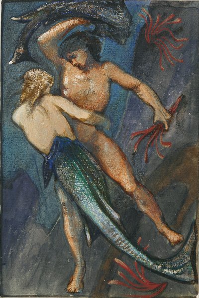 48枚の絵のアルバムからの人魚と男、c1853-1898 作： Sir Edward Coley Burne Jones