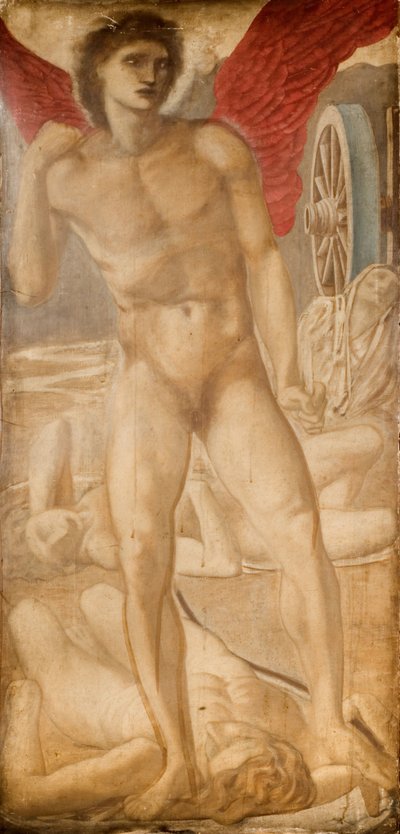 トロイ トリプティク - オブリビオンを征服する愛の研究、1875 年。 作： Sir Edward Coley Burne Jones