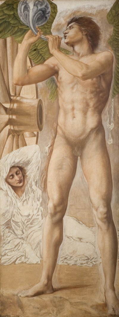 トロイ トリプティク - フォーチュンを打倒する名声の研究、1875 年。 作： Sir Edward Coley Burne Jones