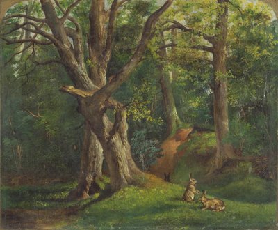 ウサギと森のシーン 作： Sir Hubert von Herkomer