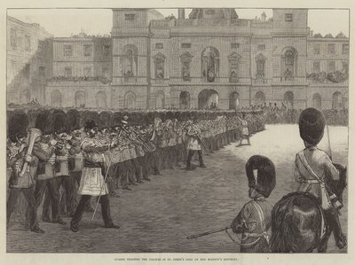 女王陛下の誕生日にセントジェームズパークで色を軍隊で守る警備員 作： Sir John Charles Robinson