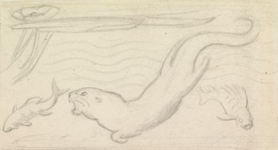 ステンドグラス習作、カワウソと二匹の魚 作： Sir John Everett Millais