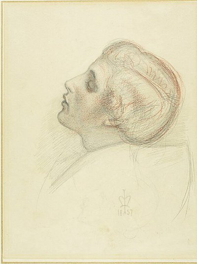 異端者の逃走』における救助する恋人の頭部の習作 作： Sir John Everett Millais
