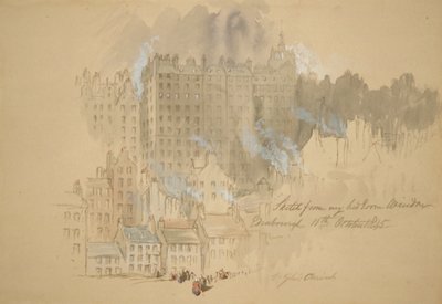 アーティストの部屋からのエジンバラ」、寝室の窓からのスケッチ、1845年。 作： Sir John Gilbert