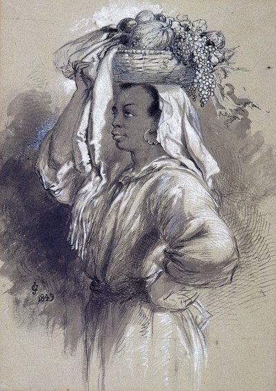 「果物を持つ少女」、1849 作： Sir John Gilbert