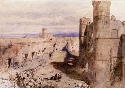 城壁から見たハーレック城、ウェールズ、1850年 作： Sir John Gilbert