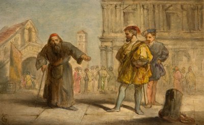 シェイクスピアの『ベニスの商人』のシーン、1865 年。 作： Sir John Gilbert