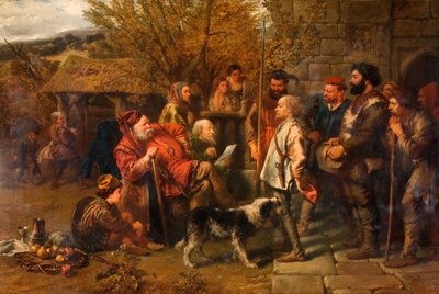 ぼろぼろの連隊を振り返るサー・ジョン・ファルスタッフ、1858年。 作： Sir John Gilbert