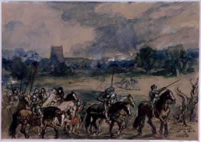「テュークスベリーの戦いの後に捕虜になったアンジューのマーガレットの書斎」、1873年 作： Sir John Gilbert