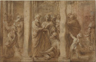 聖ペテロと聖ヨハネによって癒された足の不自由な人の奇跡 作： Sir Peter Paul Rubens over Anonymous Italian after Parmigianino after Raphael