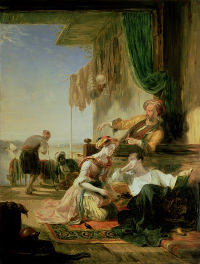 ヘレスポントを泳いだ漁師の家で休息するバイロン卿、1831年 作： Sir William Allan