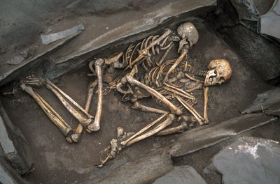 2003年、アルザンの3000年前の墓に眠るスキタイ人2人の骨（写真）。 作： Sisse Brimberg