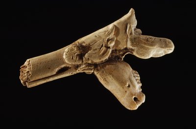 三頭槍投げ、先史時代の角杖。 作： Sisse Brimberg