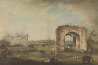 モチジルのモスクとゲートウェイの図 1814～23年頃 作： Sita Ram.