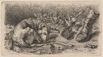 ブーツの横で眠る犬 作： Sixt Thon