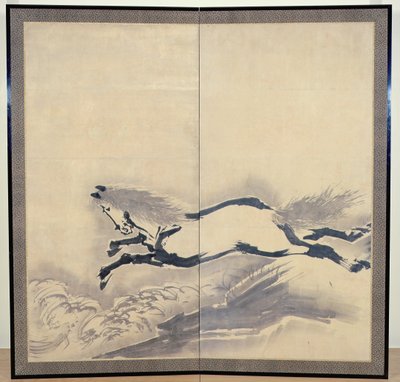 馬跳び、日本、江戸時代、18世紀頃（紙にインク）（1対）（121396も参照） 作： Soga Shohaku
