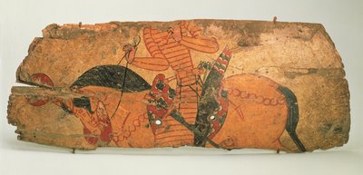 17世紀後半から18世紀初頭にかけて、カライムー（ゾロアスター教の城）の遺跡で見つかった盾（木、革、塗料） 作： Sogdian Sogdian