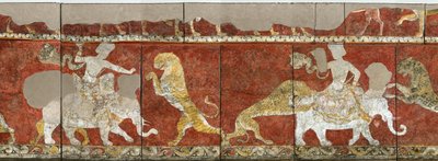 Sogdia - Sogdiana- Sogdian Art: Varakhshaの宮殿の赤のホールの壁画。フラグメント（断片）。フレスコ画、7-8世紀、サンクトペテルブルク、国立エルミタージュ美術館 作： Sogdian Sogdian