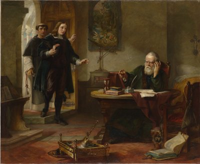 異端審問の囚人、1847年にガリレオを訪れたミルトン 作： Solomon Alexander Hart