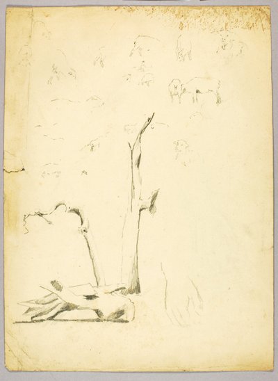 木の幹と羊 作： Solon H. Borglum