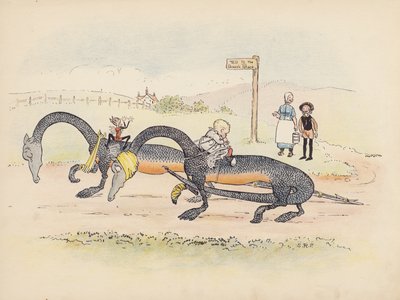 S Rosamond Praegerによる『Little Twin Dragons』のイラスト（カラーリトグラフ） 作： Sophia Rosamond Praeger