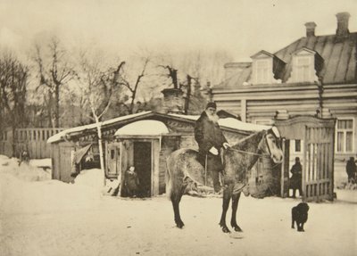 馬に乗ったロシアの作家レオトルストイ、モスクワ、ロシア、1900年代 作： Sophia Andreevna Tolstaya