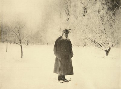 ロシアの作家レオトルストイ、冬の散歩、1900年代 作： Sophia Andreevna Tolstaya