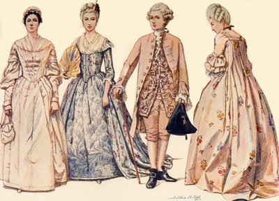 ジョージ2世の統治時代の服1750〜1760年、1903年、1937年。 作： Sophie B. Steel